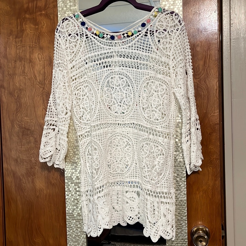 White lace swim cover up.